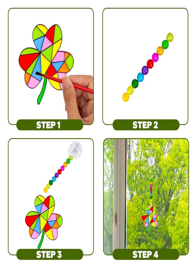 WorldBazaar St Patrick's Day Shamrock Suncatchers Crafts Kits Decorations 24 Sets DIY Lucky Irish Clover Window Paint Art Suncatchers Activities for Kids Family Classroom Party Favors - Image 5